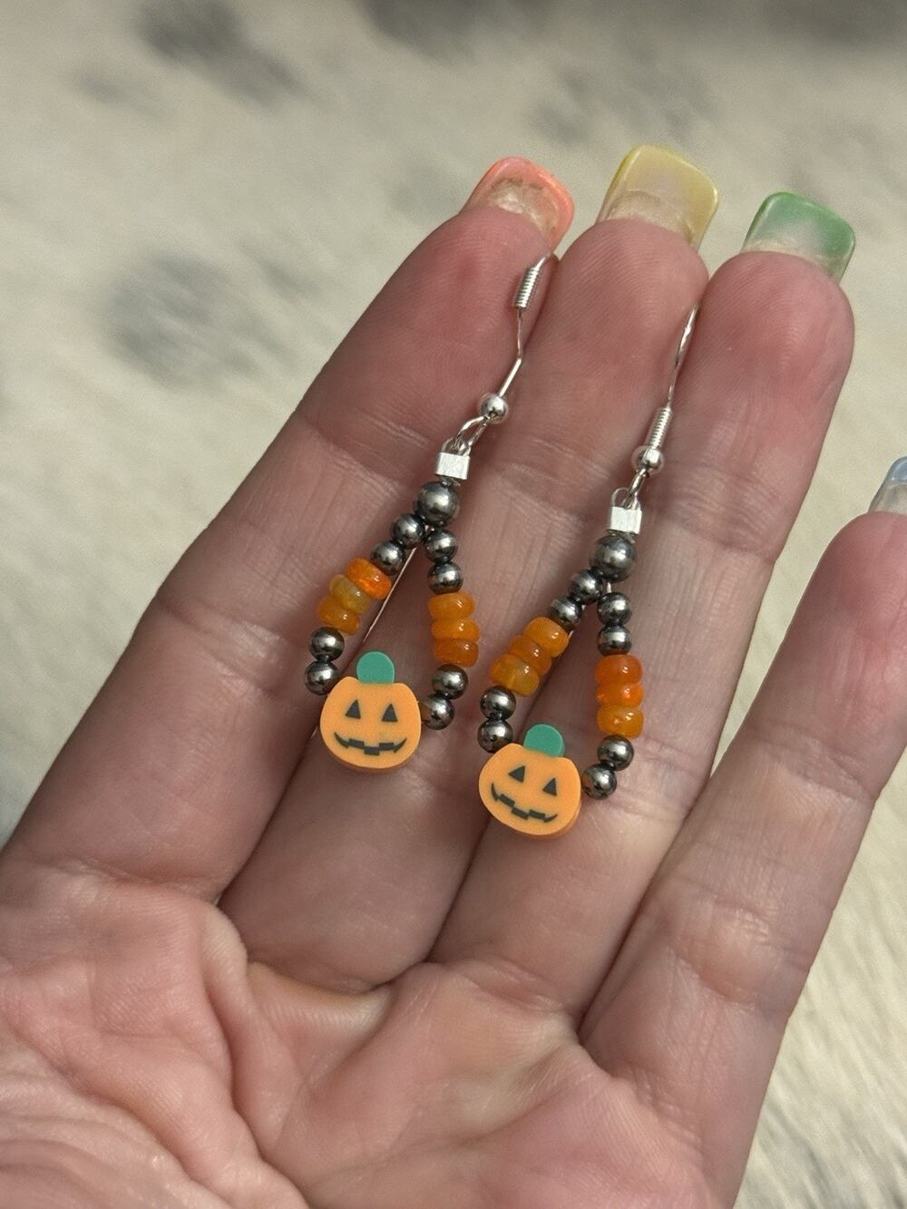 Sterling Silver Navajo Pearl Orange Fire Opal Pumpkin Fall Dangle Earrings